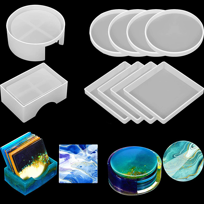 Coaster Mold Square - Okrągła kwadratowa podstawka silikonowa Forma DIY