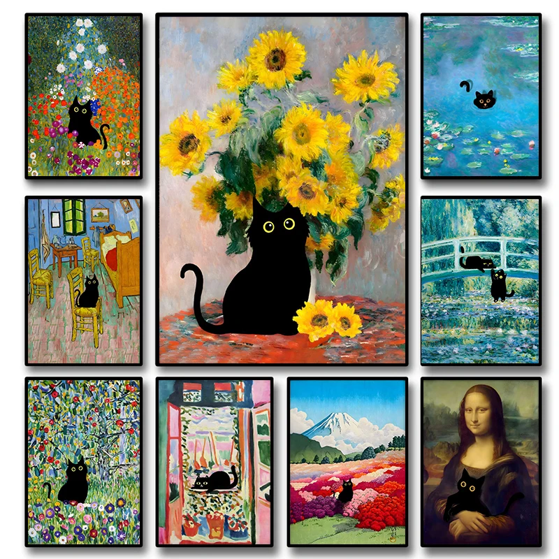 Resin Art World - Zabawny Czarny Kot Sławny Malarz Monet